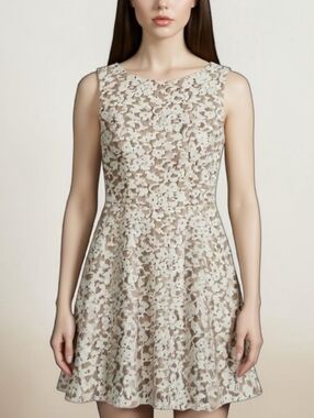 Speechless Cream Floral Lace Fit & Flare Mini Dress